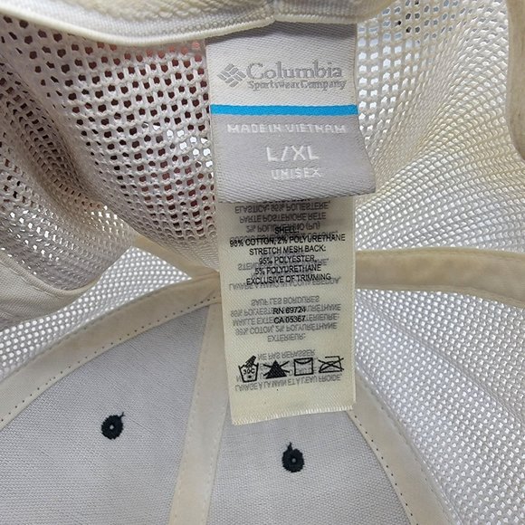 Columbia Green White Hat Cap Adults Large XL Leather Patch Logo Casual Comfort - Picture 8 of 9